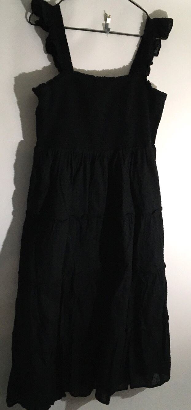 J.Crew Swiss Dot Women's Size Large Black Cotton Smocked Tiered Midi Dress